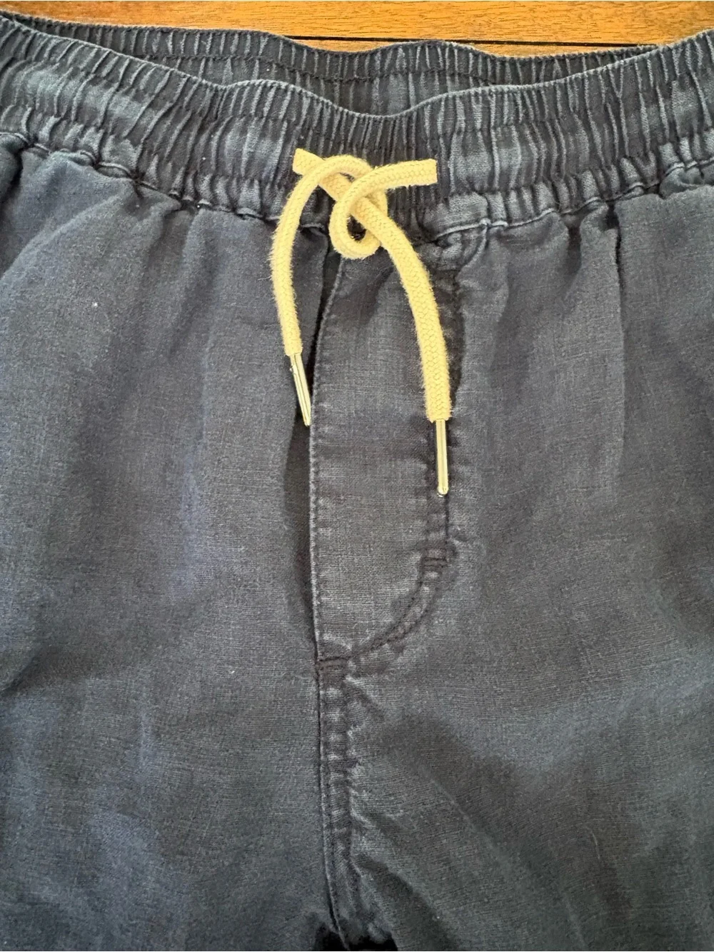 QUINCE 100% European Linen Drawstring Beach Deep Navy Straight Elastic Pants